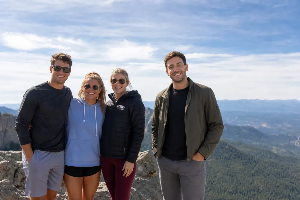 AI picture combiner example — a person added into a group photo