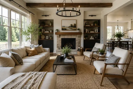 AI image combiner example — room interior staged with new furniture